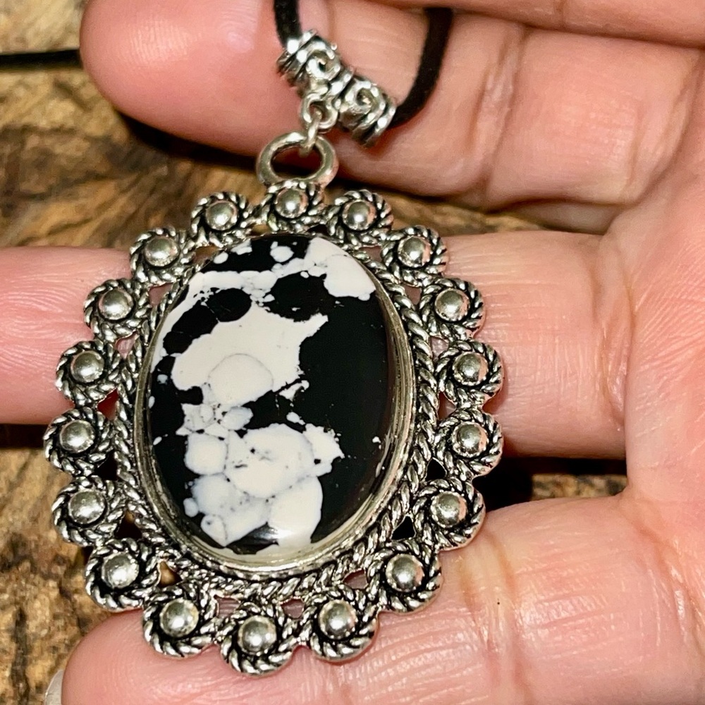 Black & White Rainbow Calsilica Pendant 2”